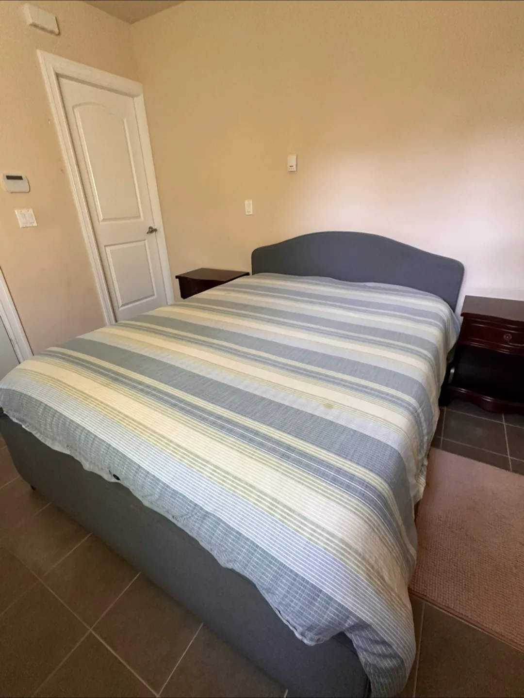 Queen Bed Grey Upholstered Headboard + Mattress thumbnail