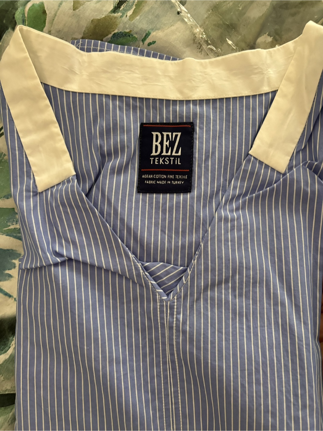 Blue and White Striped Top with White Collar - photo 2