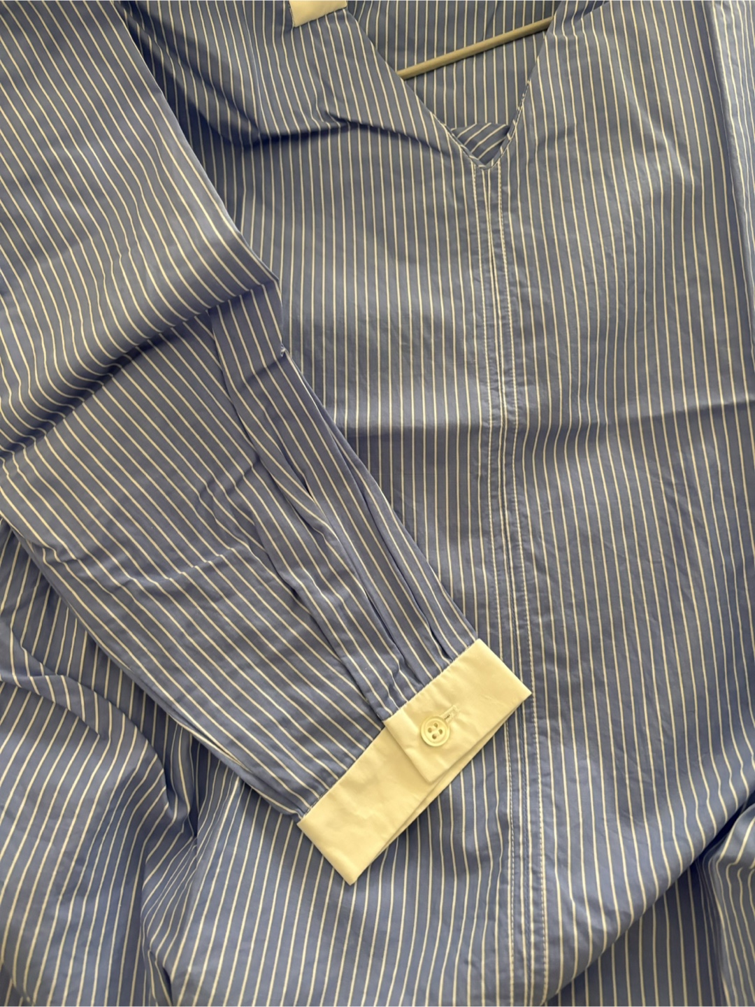 Blue and White Striped Top with White Collar - photo 3