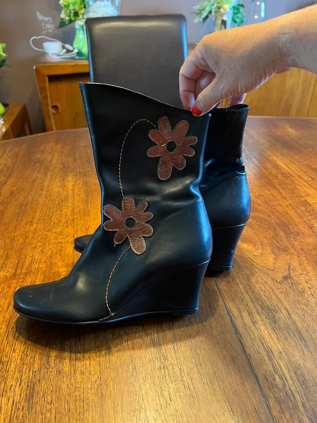 Black Leather Wedge Boots thumbnail