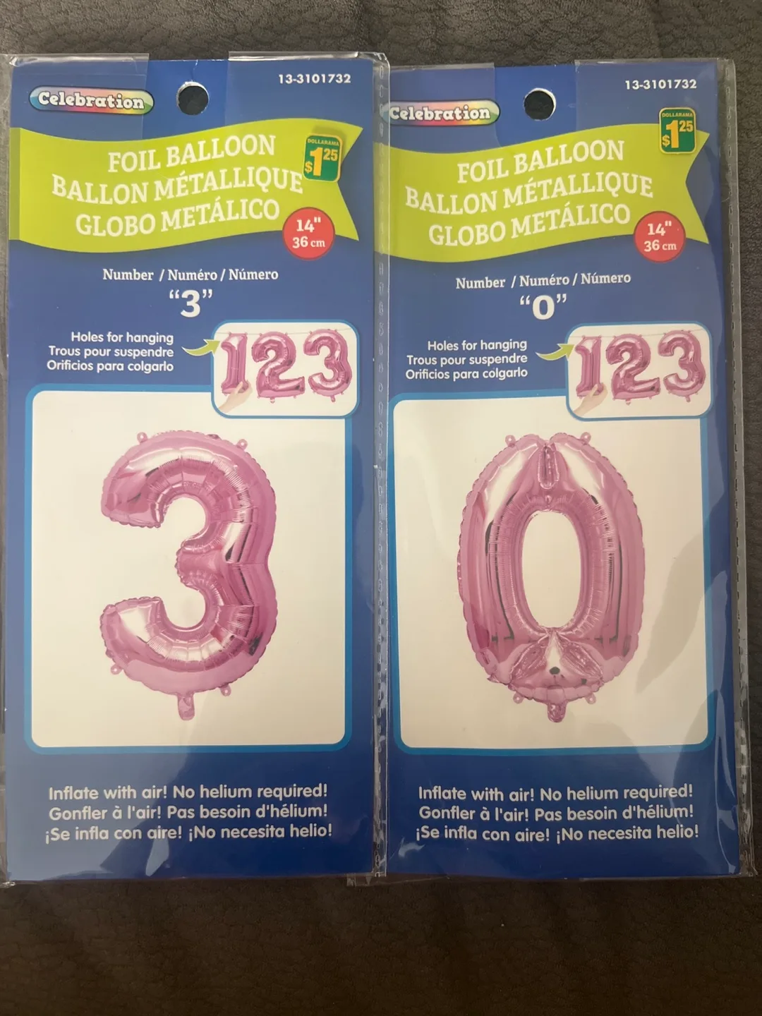 Pink Number Balloons - 3 and 0 thumbnail