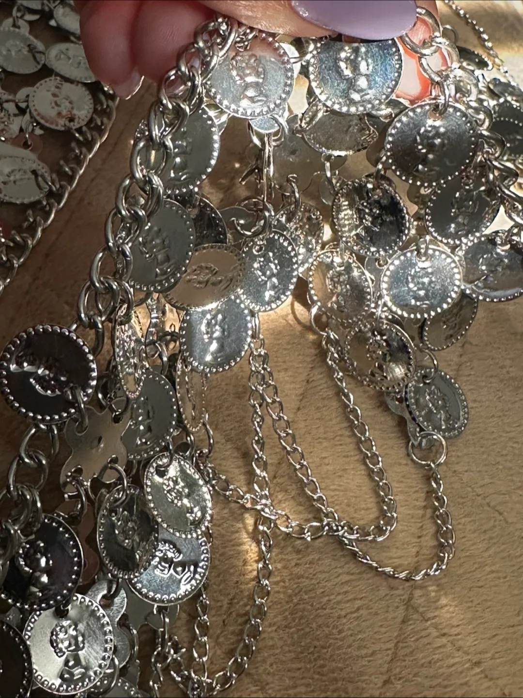 Unique Egyptian Brass Silver Color Coins Belt image indicator(6)