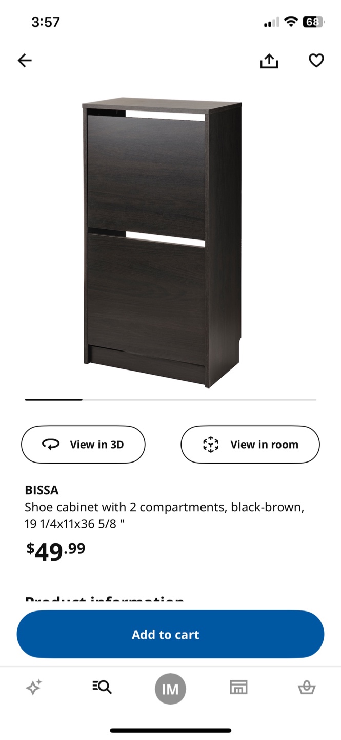 1 IKEA BISSA Shoe Cabinet, Black-Brown