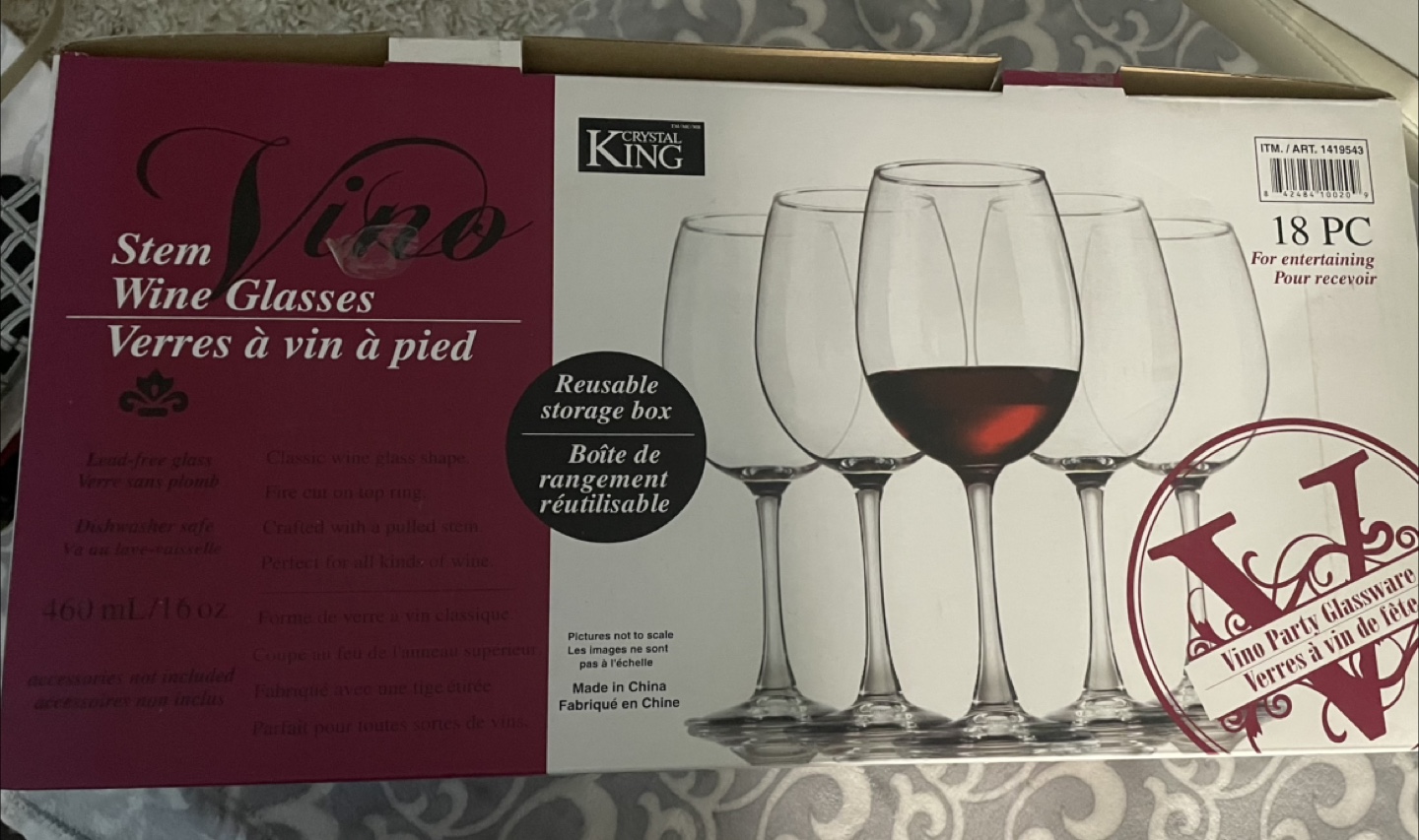 Crystal King Vino Stem Wine Glasses 16pcs
