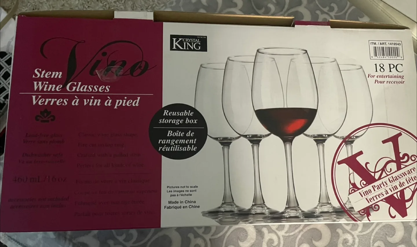 Crystal King Vino Stem Wine Glasses 16pcs thumbnail
