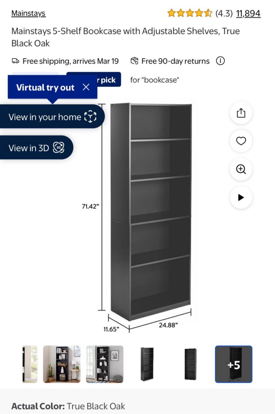 Mainstays 5-Shelf Bookcase