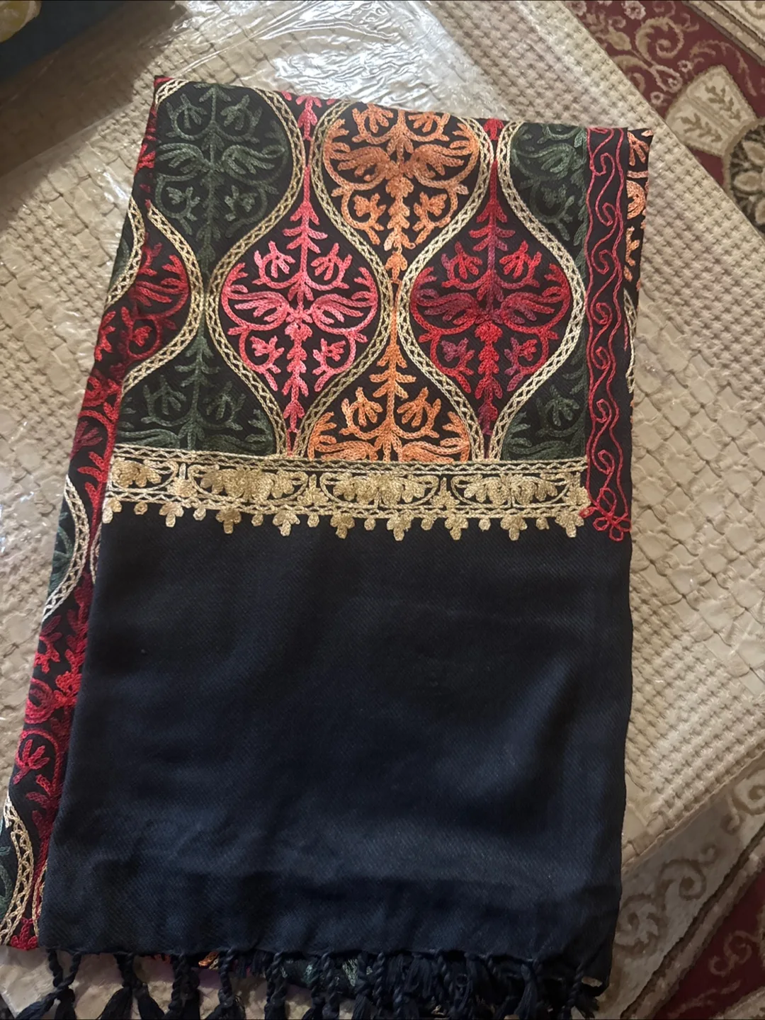 Embroidered Shawl with Tassels thumbnail