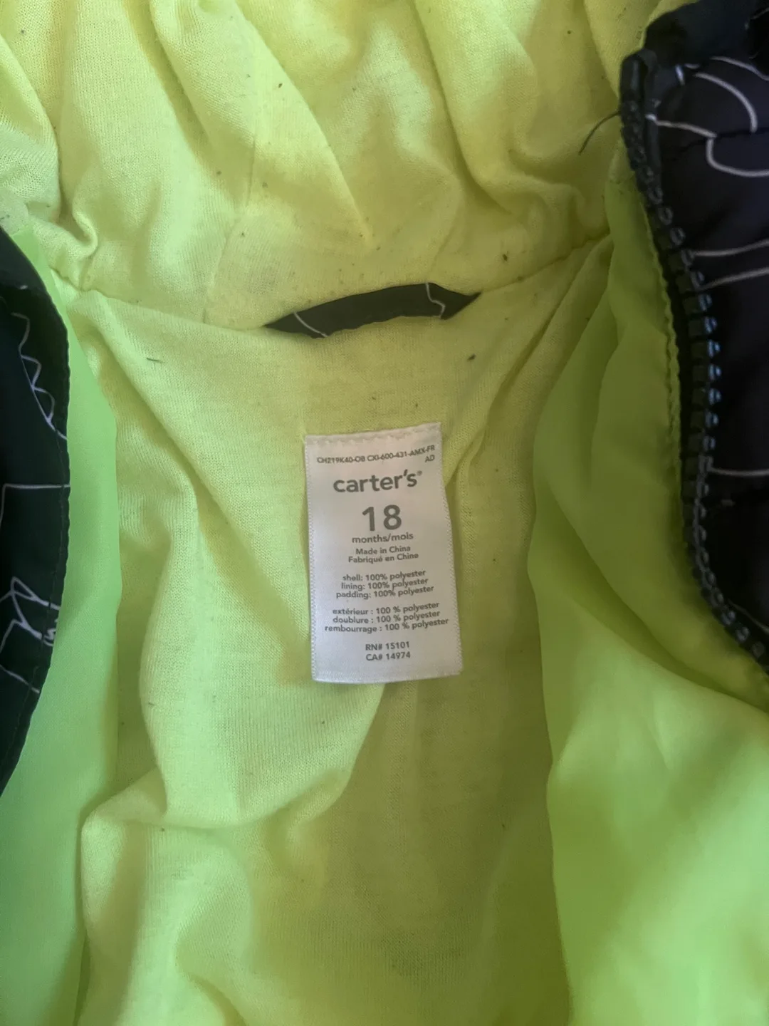Carter's Dinosaur Snowsuit - 18 Months thumbnail