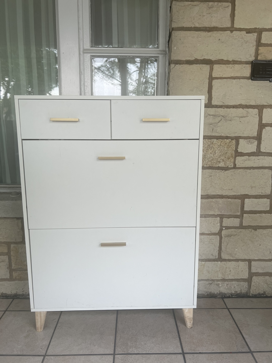 White Shoe Cabinet with Gold Handles
