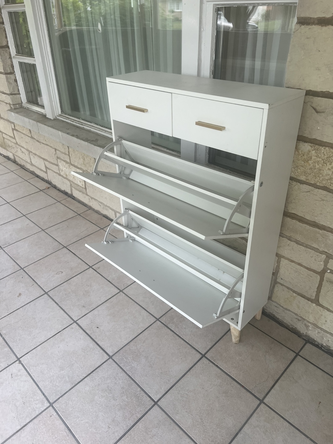White Shoe Cabinet with Gold Handles - photo 3