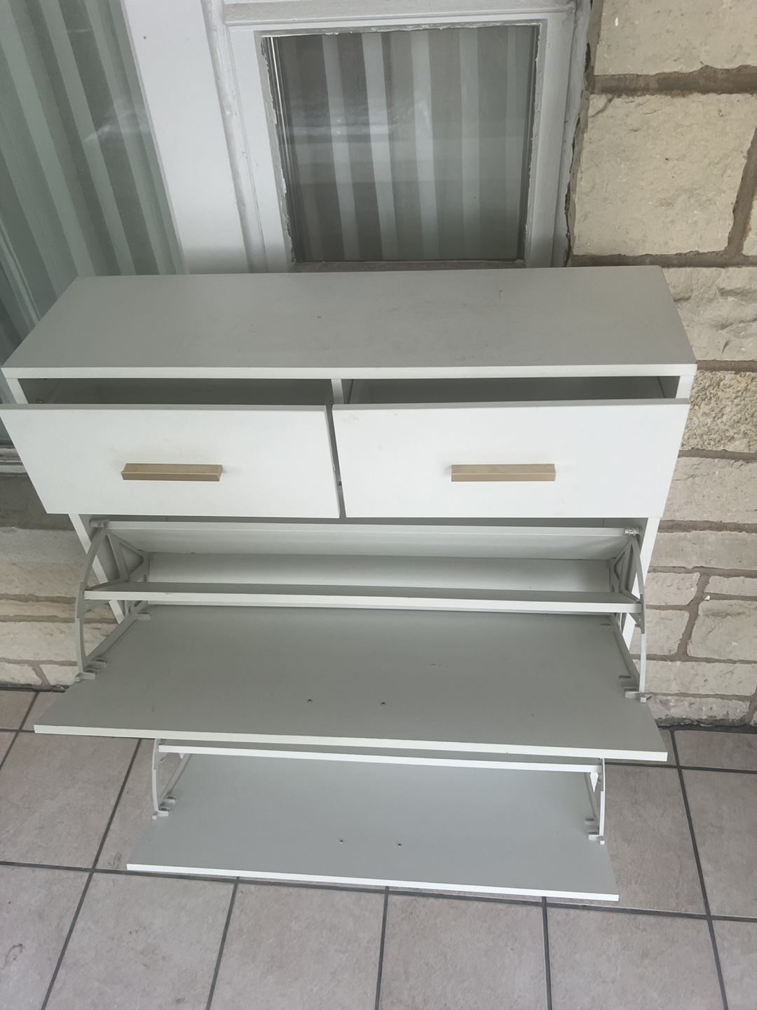 White Shoe Cabinet with Gold Handles - photo 5