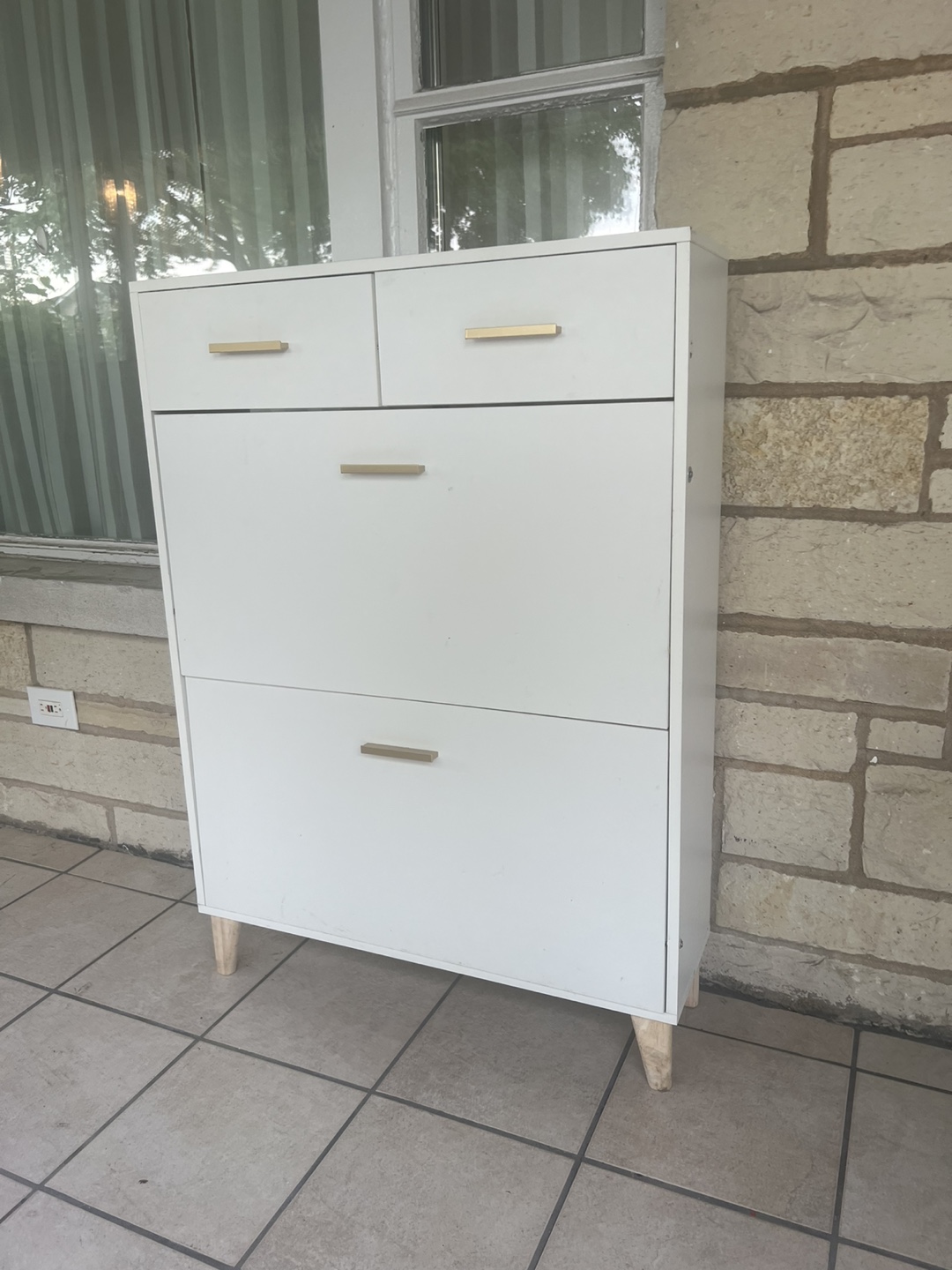 White Shoe Cabinet with Gold Handles - photo 4