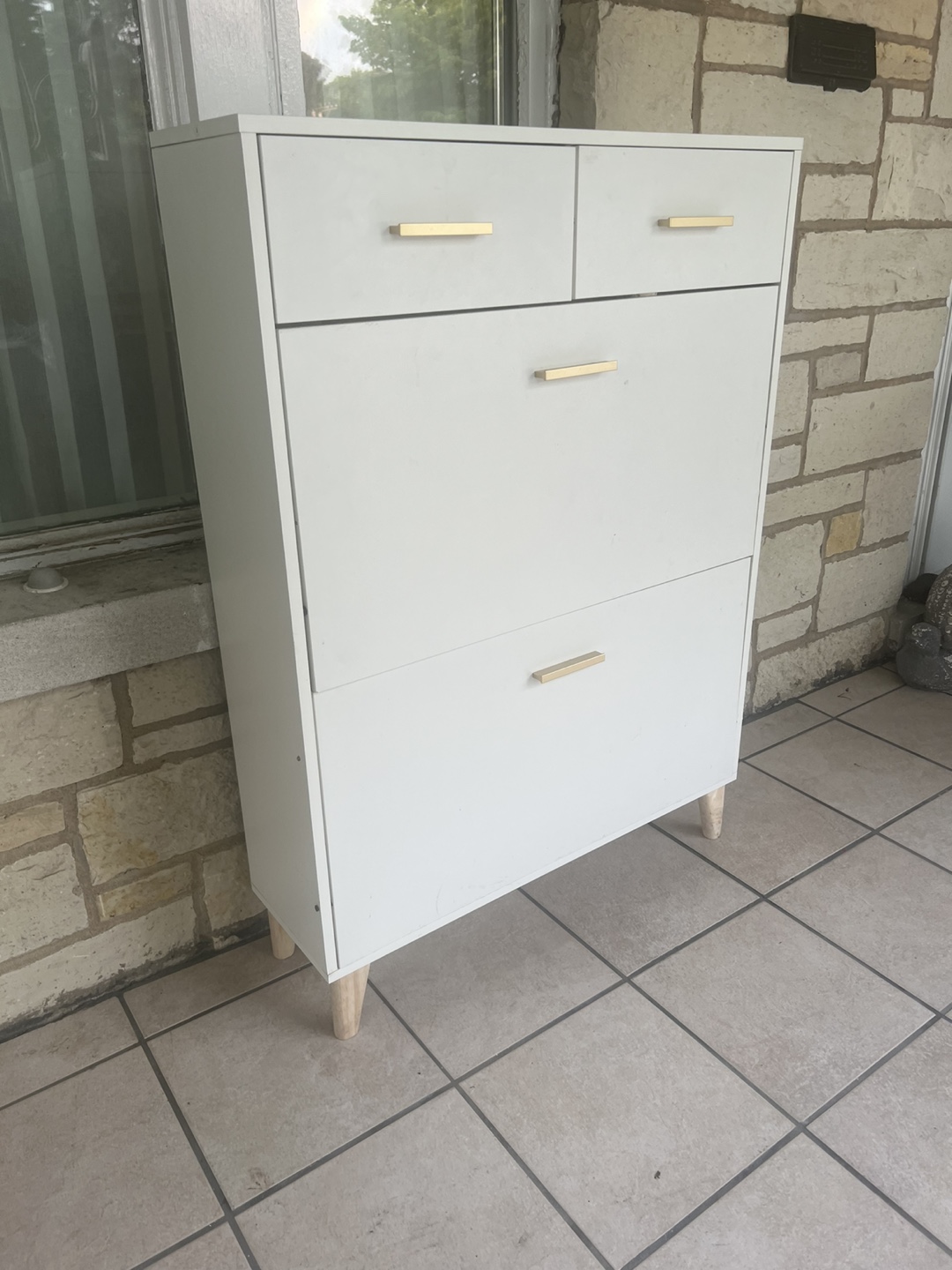 White Shoe Cabinet with Gold Handles - photo 2