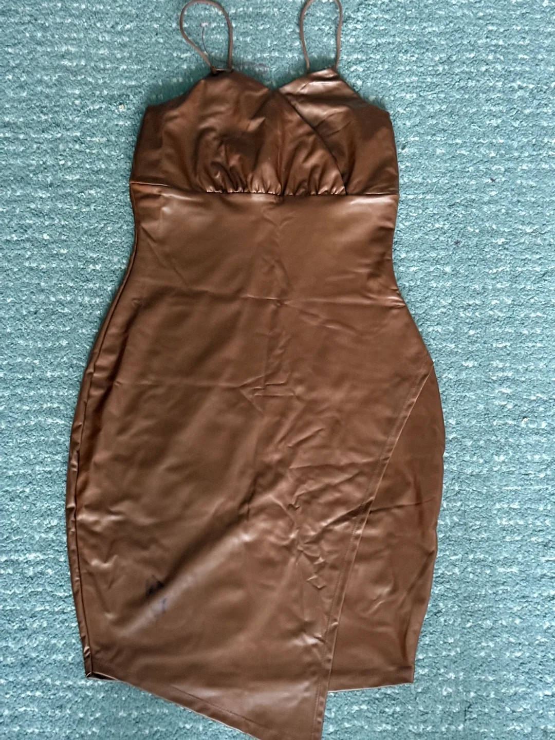 Faux Leather Mini Brown Dress thumbnail