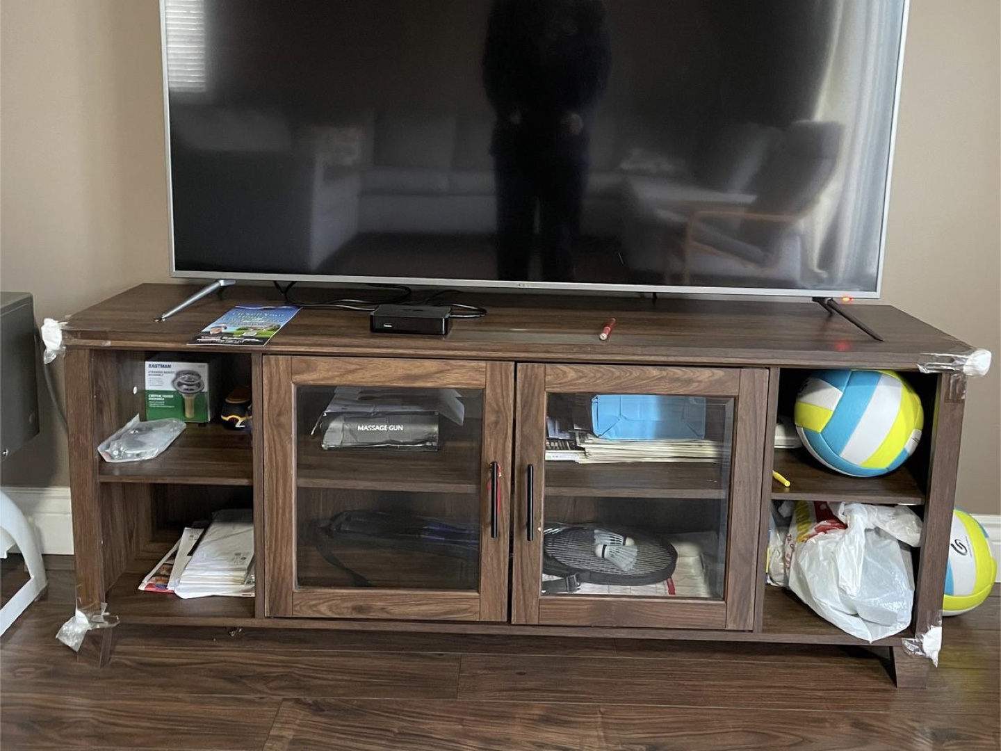 58” Wood TV Stand with Glass Doors