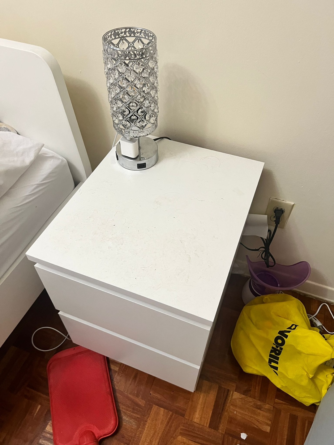 White Bedside Table with Two Drawers