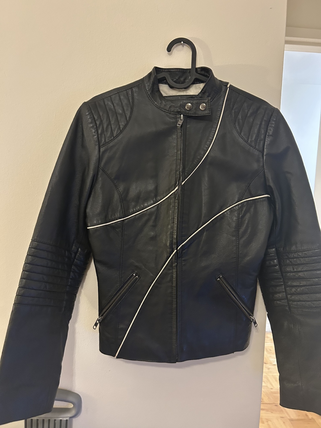 Black Leather Jacket with White Detailing - photo 5