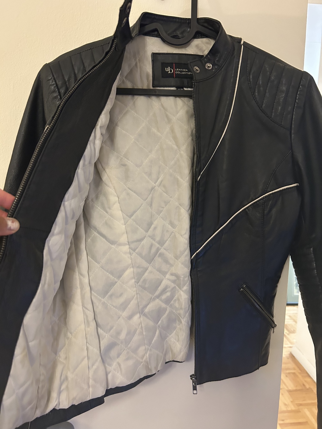 Black Leather Jacket with White Detailing - photo 4
