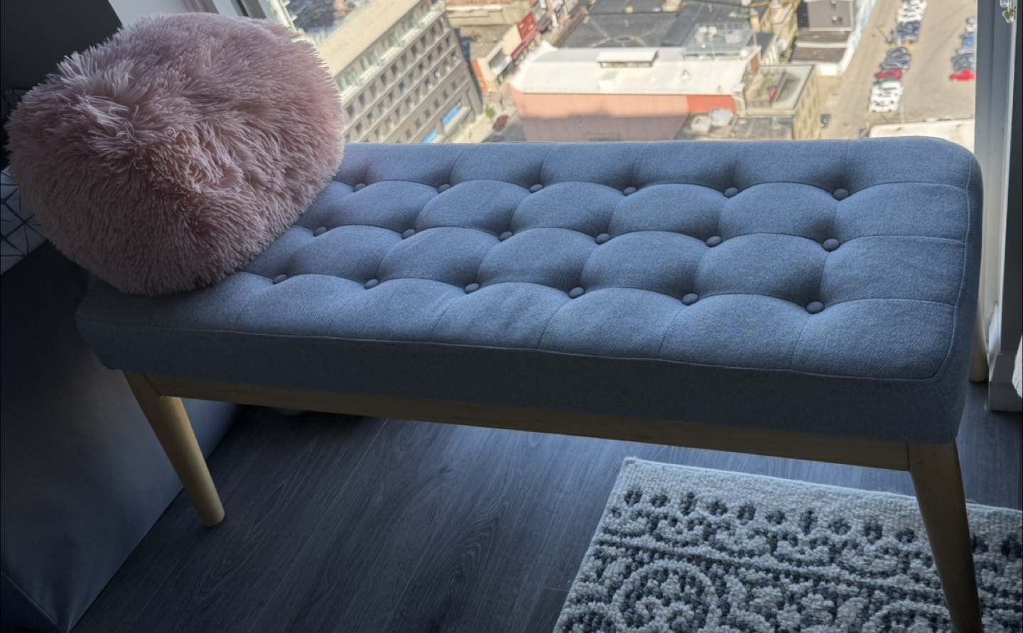 Light Grey Button Tufted Bench