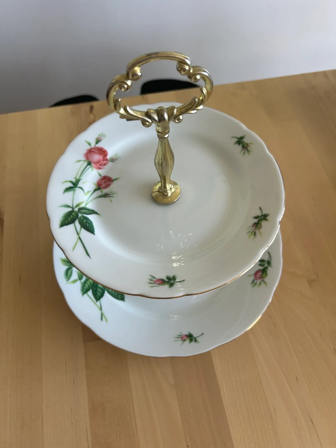 Vintage Two-tiered Rose Pattern Dessert Stand image indicator(4)