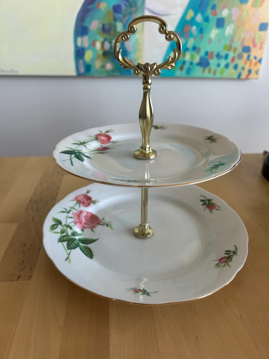 Vintage Two-tiered Rose Pattern Dessert Stand image indicator(2)