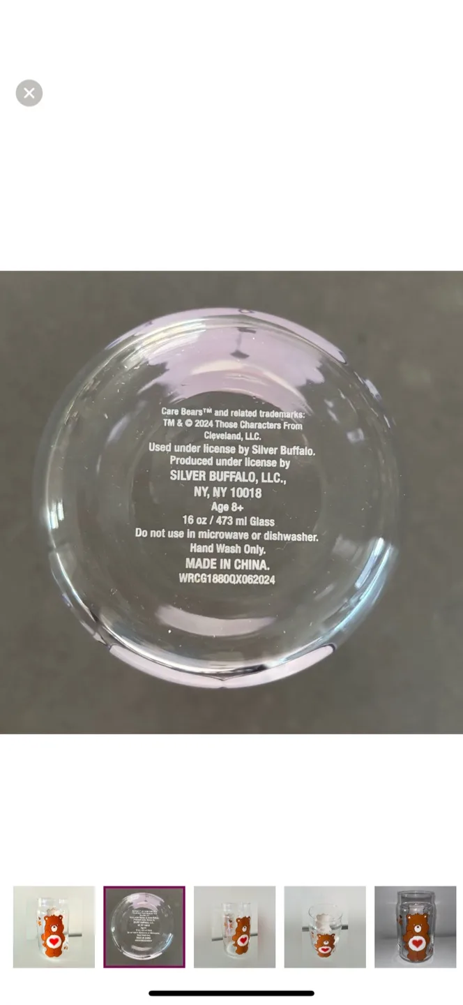 CARE BEARS: Tenderheart Bear Drinking Glass (Brand New) image indicator(2)