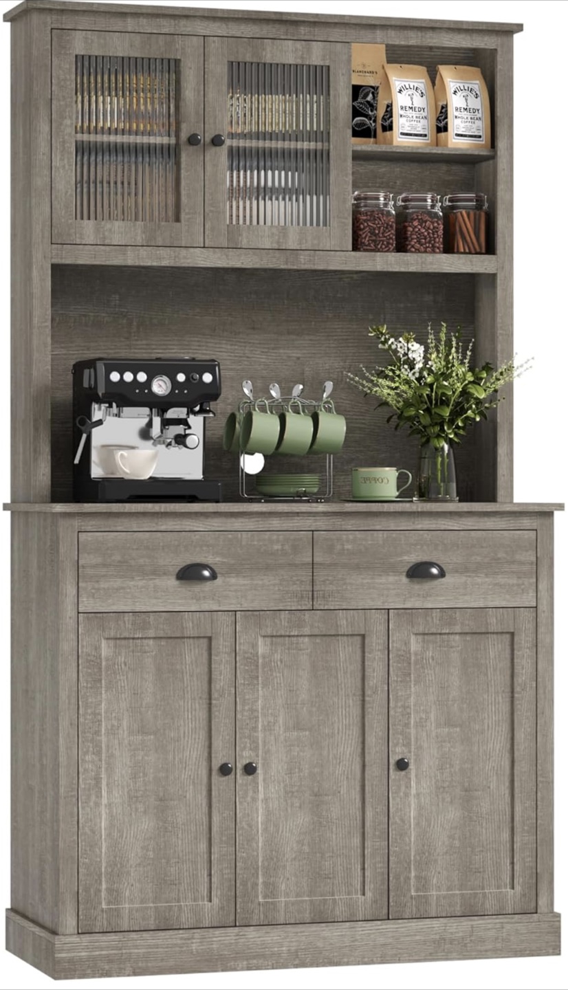 Kitchen Pantry Cabinet with Microwave Stand, Hutch Cabinet - photo 3