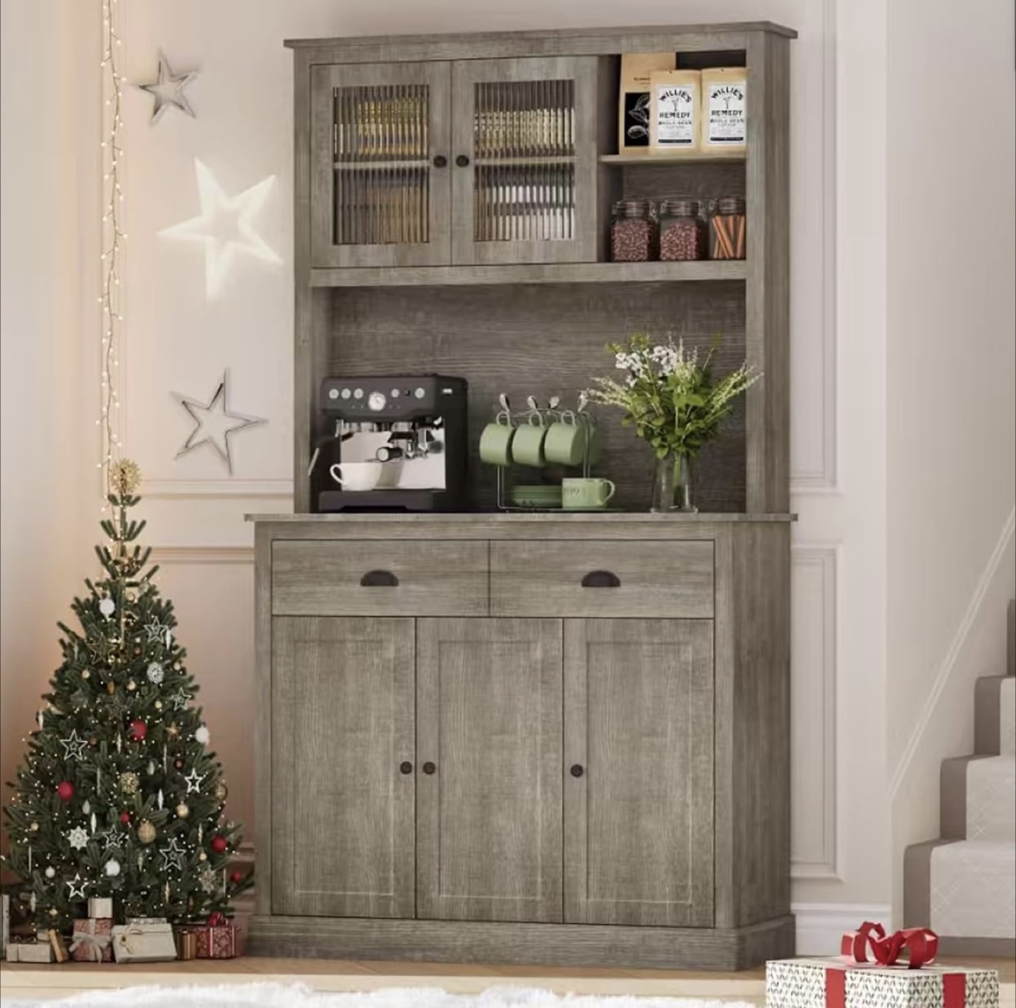 Kitchen Pantry Cabinet with Microwave Stand, Hutch Cabinet