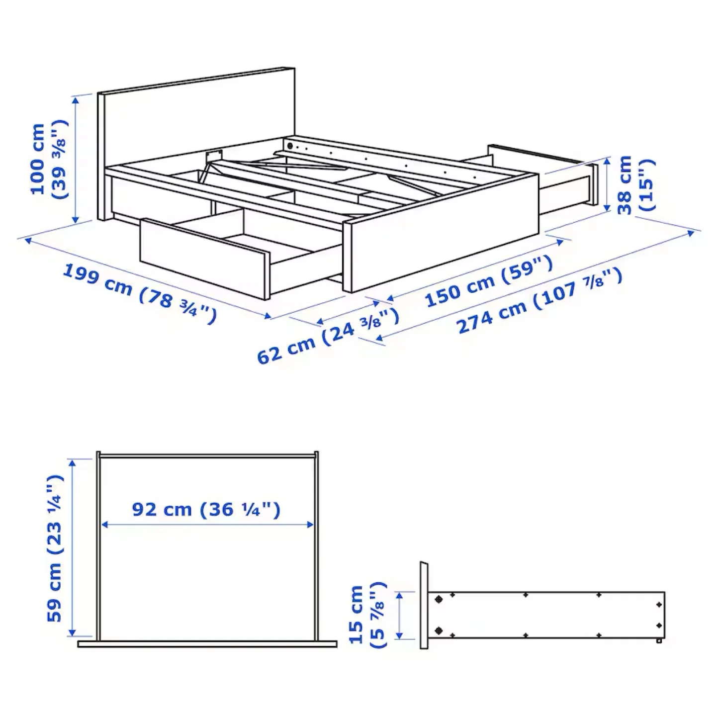 Ikea Full Malm bed frame with four drawers (DELIVERY AVAILABLE) image indicator(4)