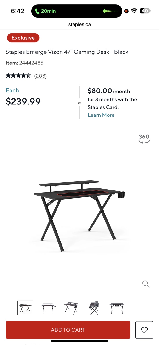 Staples Emerge Vizon 47" Gaming Desk - Black - photo 2