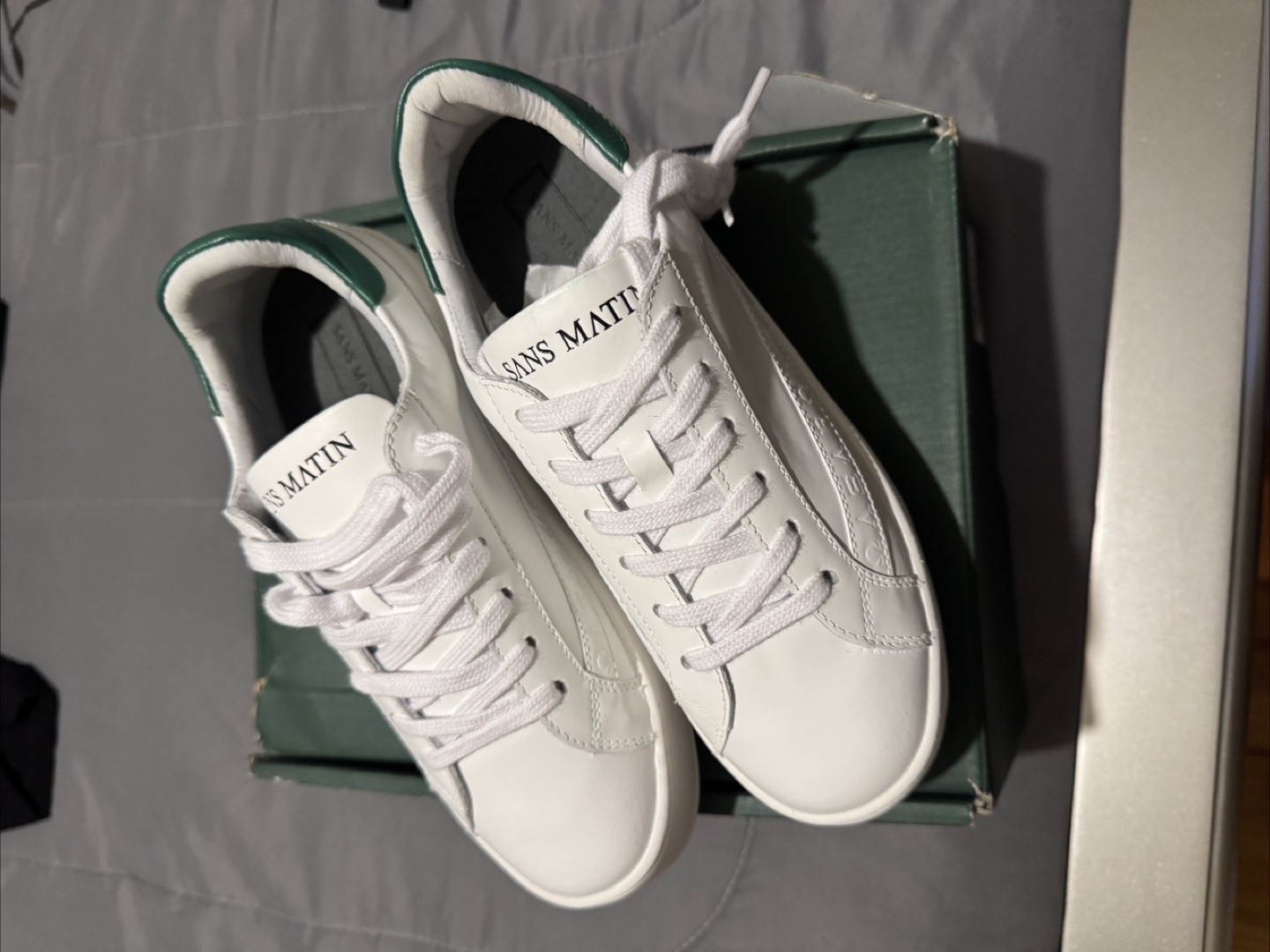 SAN MATIN White & Green Leather Finish Sneakers - photo 5
