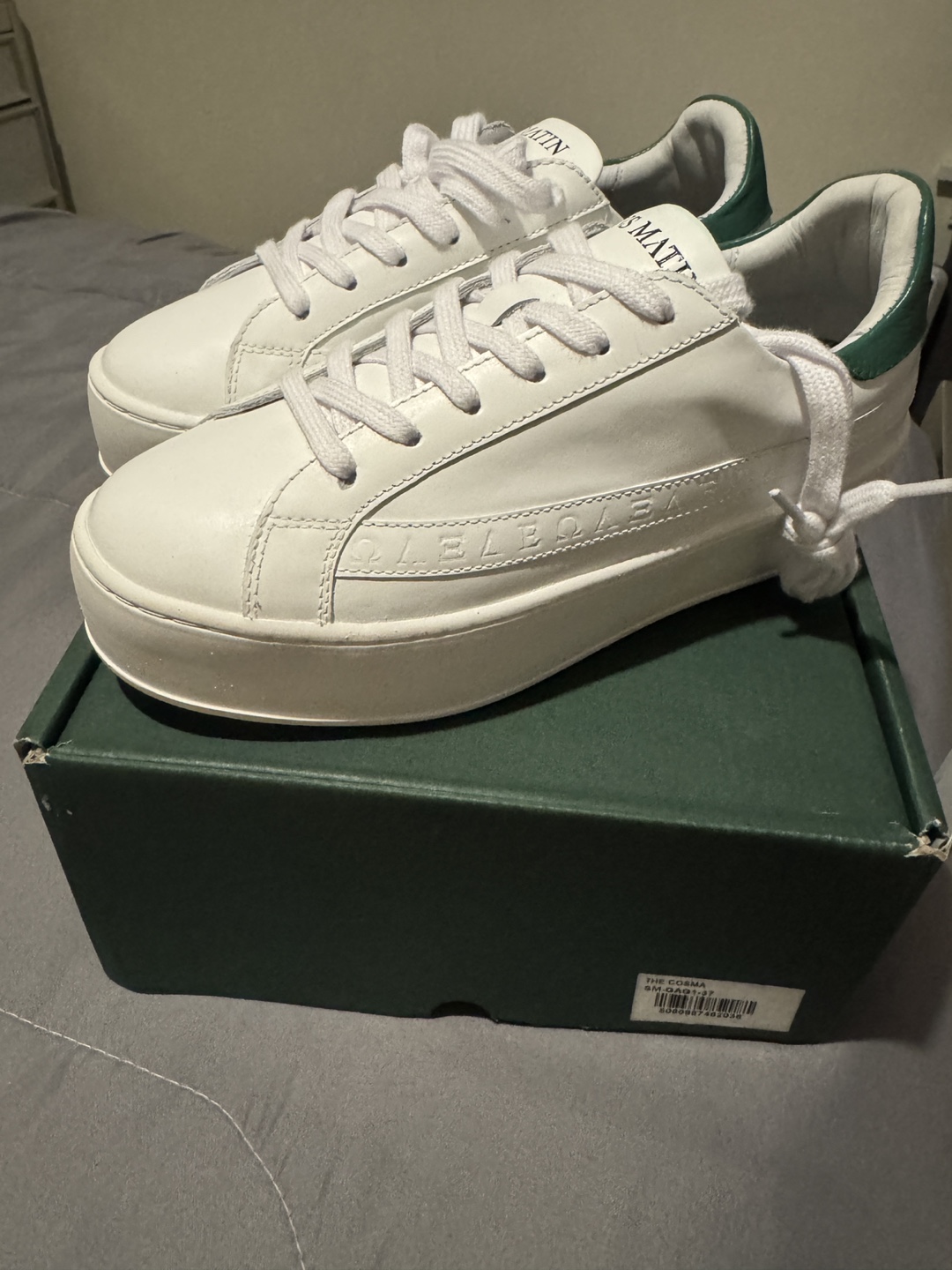SAN MATIN White & Green Leather Finish Sneakers - photo 3