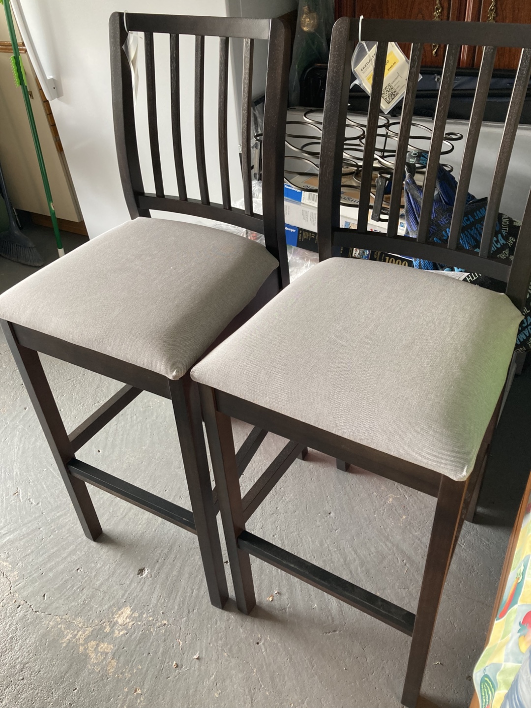 Pair of Grey Cushioned Counter Stools