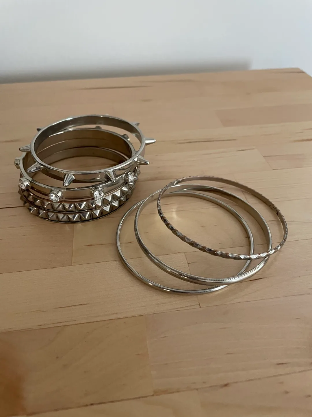 Silver Bangle Bracelets - Stackable Set thumbnail