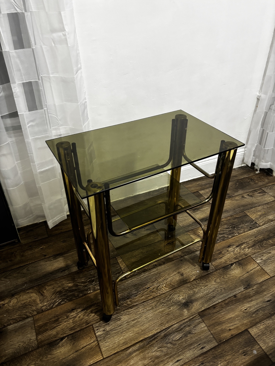 Vintage Glass and Brass Side Table/Entryway table - photo 2