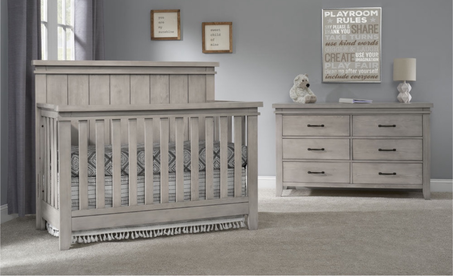 Grey Wooden Crib & Dresser