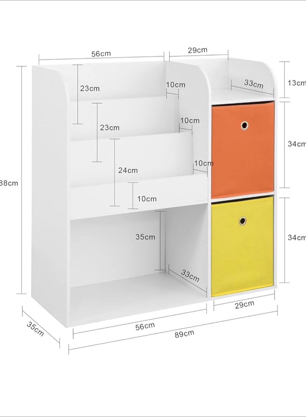 White Bookshelf with Storage Bins
