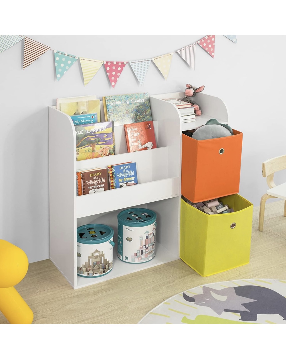 White Bookshelf with Storage Bins - photo 2