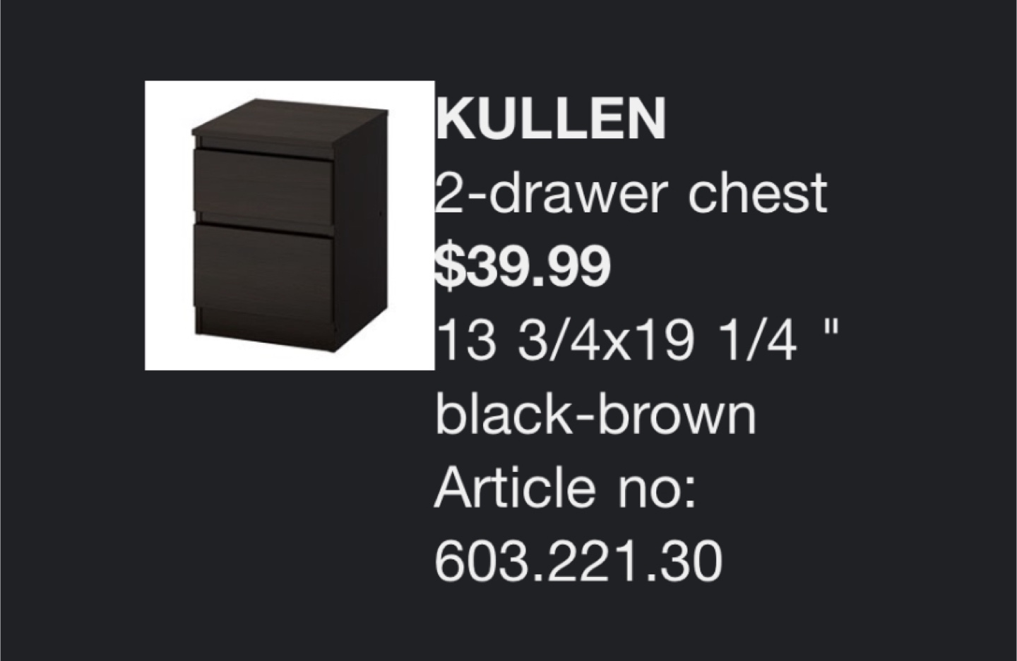Night stand 2-Drawer Chest - Black-Brown x 2 - photo 2
