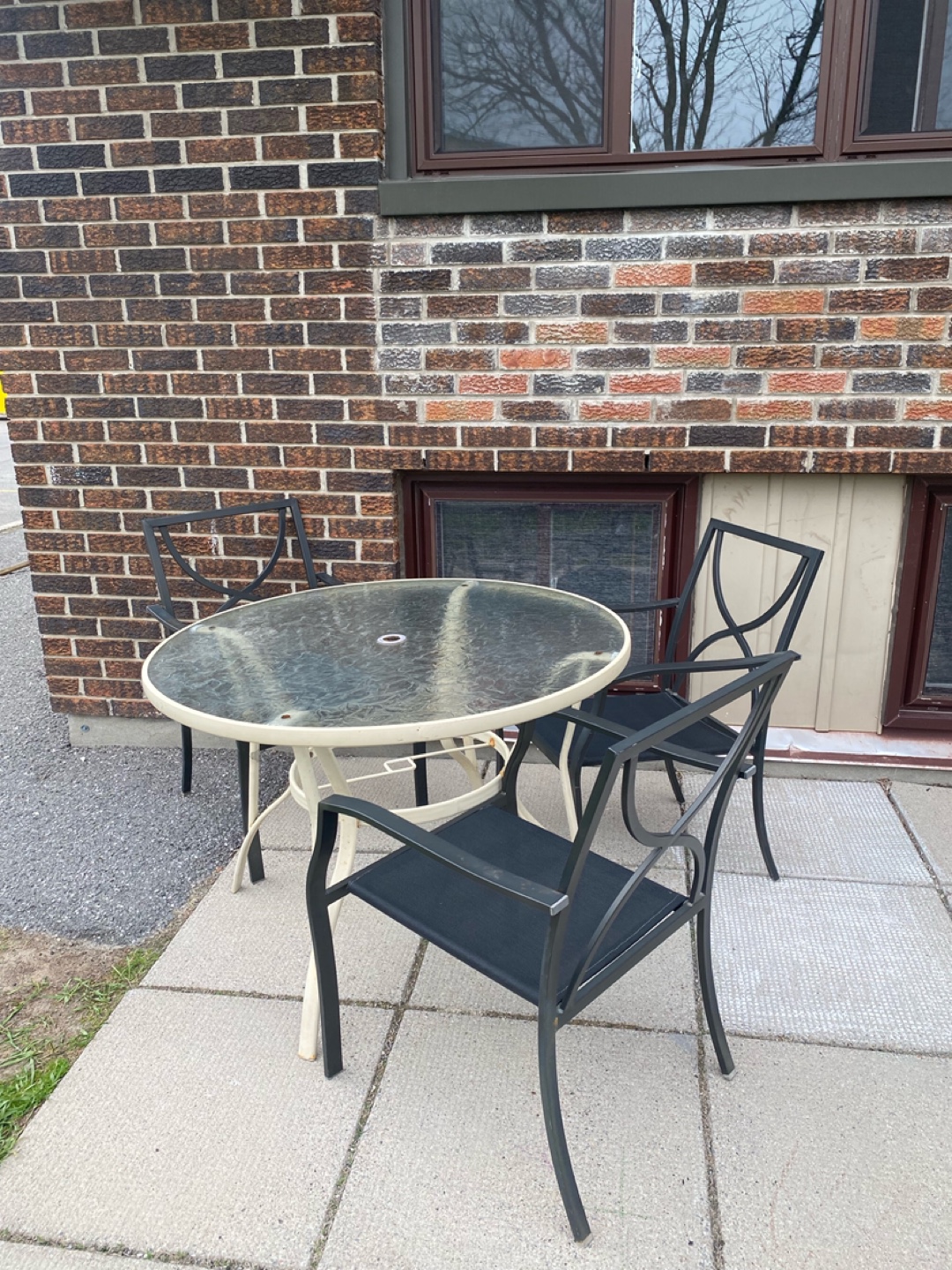 Patio set with round table and chairs