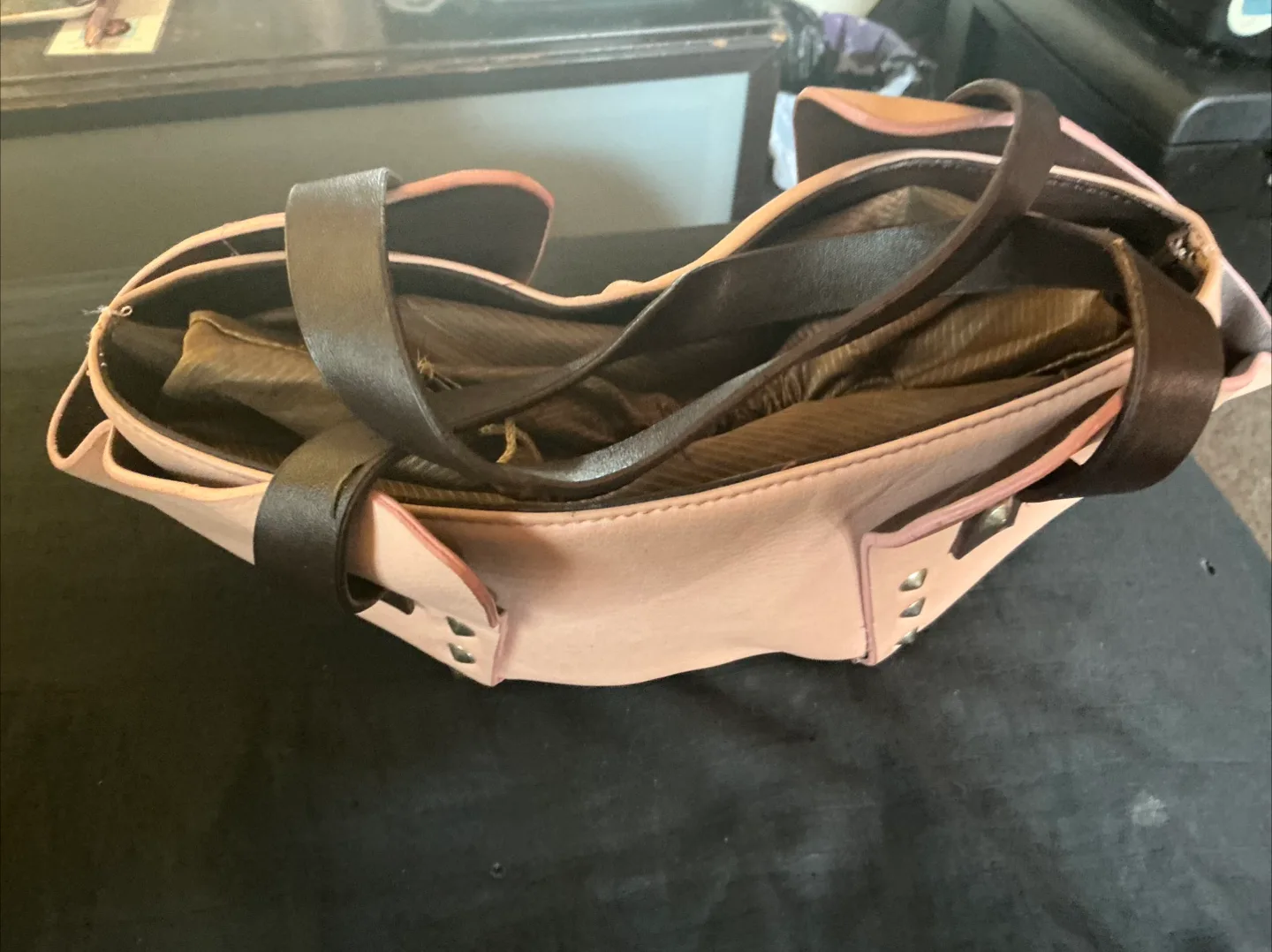 Pink and Brown Handbag with Studs image indicator(5)