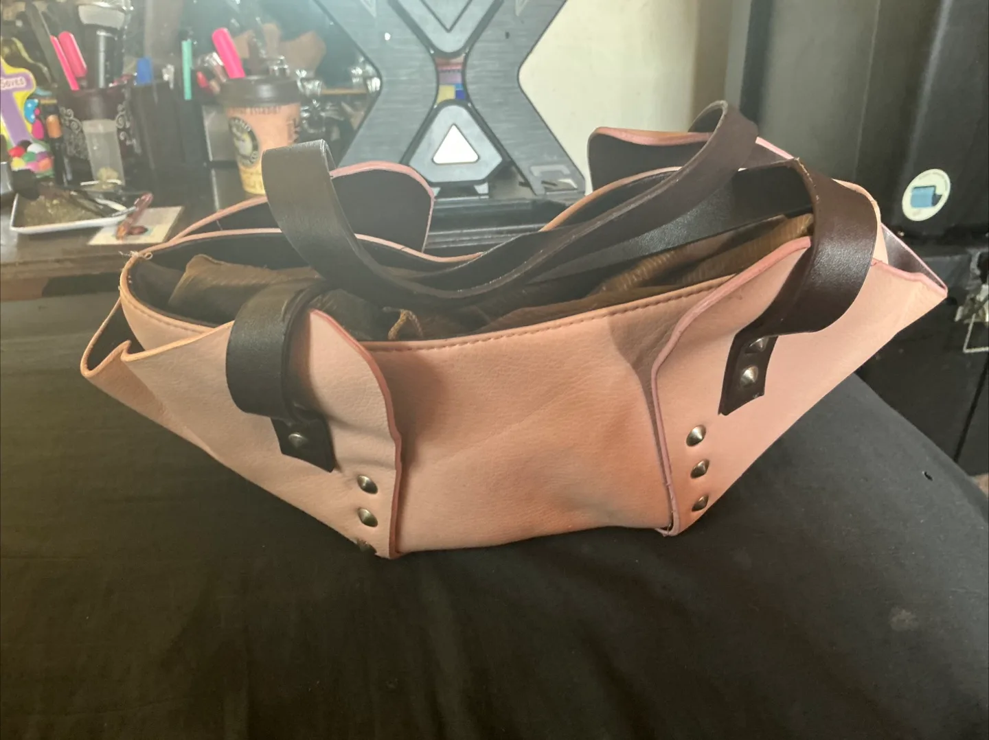 Pink and Brown Handbag with Studs image indicator(6)