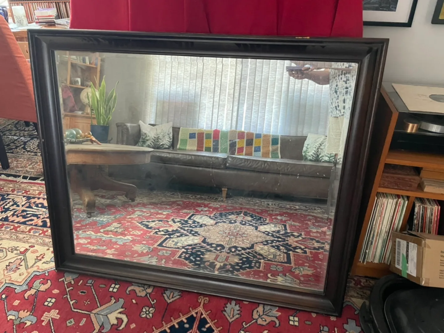 Large Framed Mirror with wood frame 46”x38” thumbnail