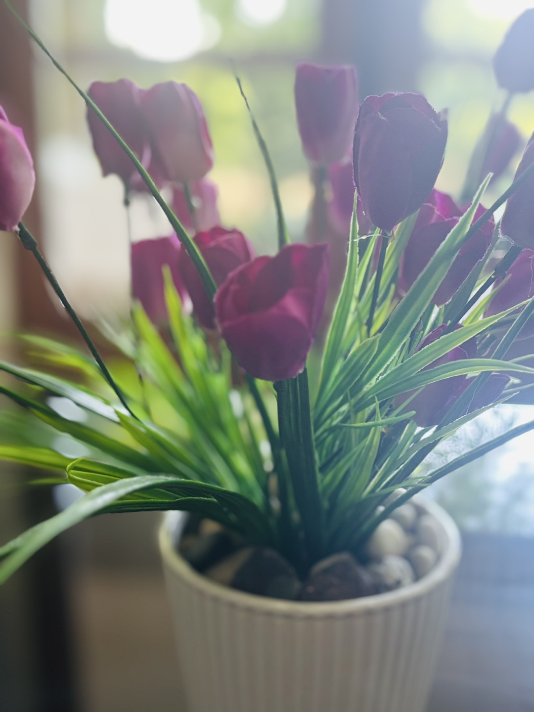Artificial Tulip in White Pot