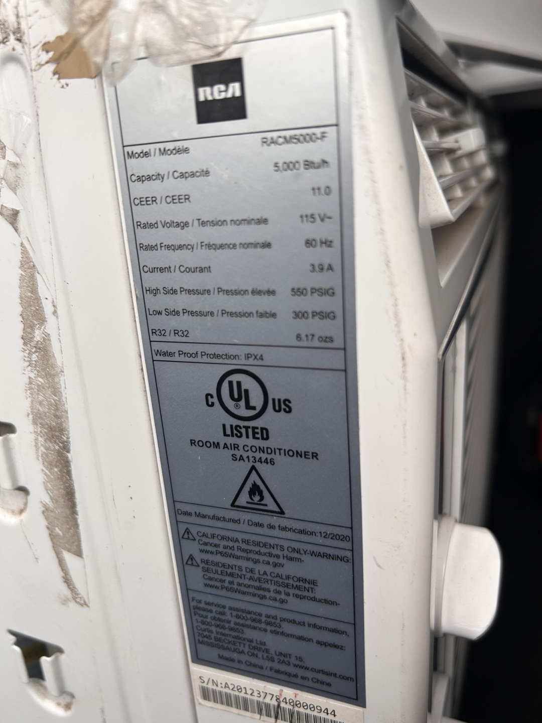 RCA  Air Conditioner BTU5000 - photo 3