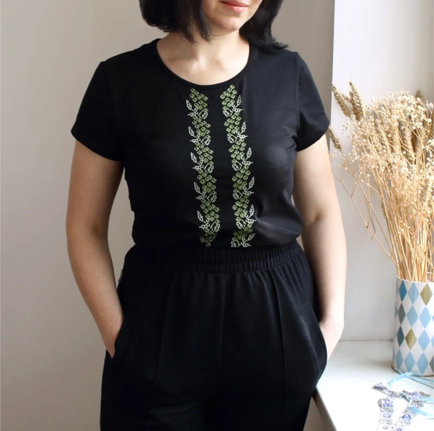 Ukrainian Embroidered Black T-Shirt image indicator(2)