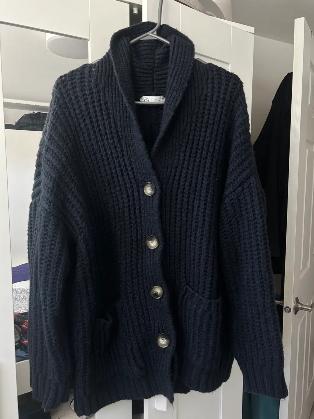 Zara Chunky Knit Cardigan - Navy Blue thumbnail