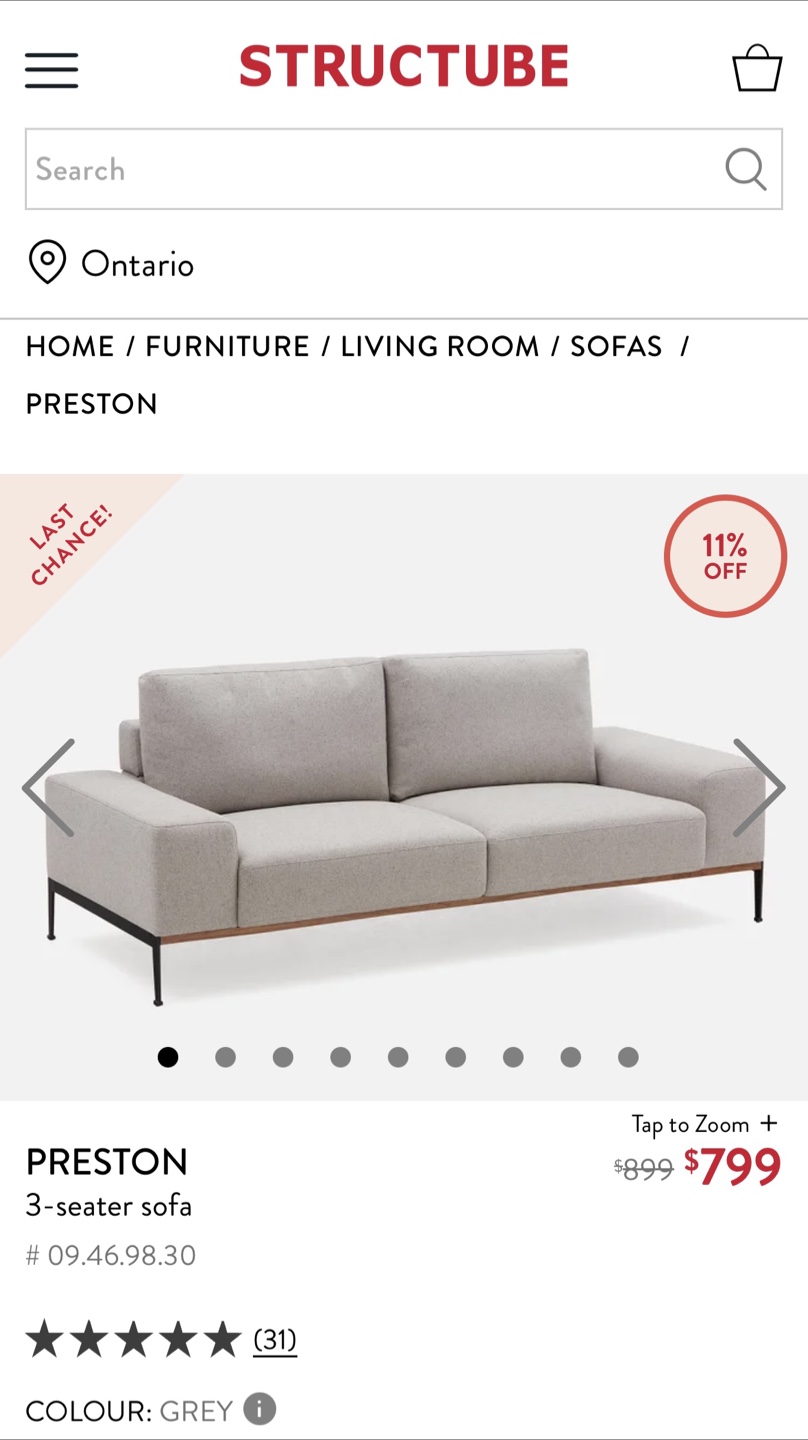 STRUCTUBE Preston 3-Seater Sofa - photo 2