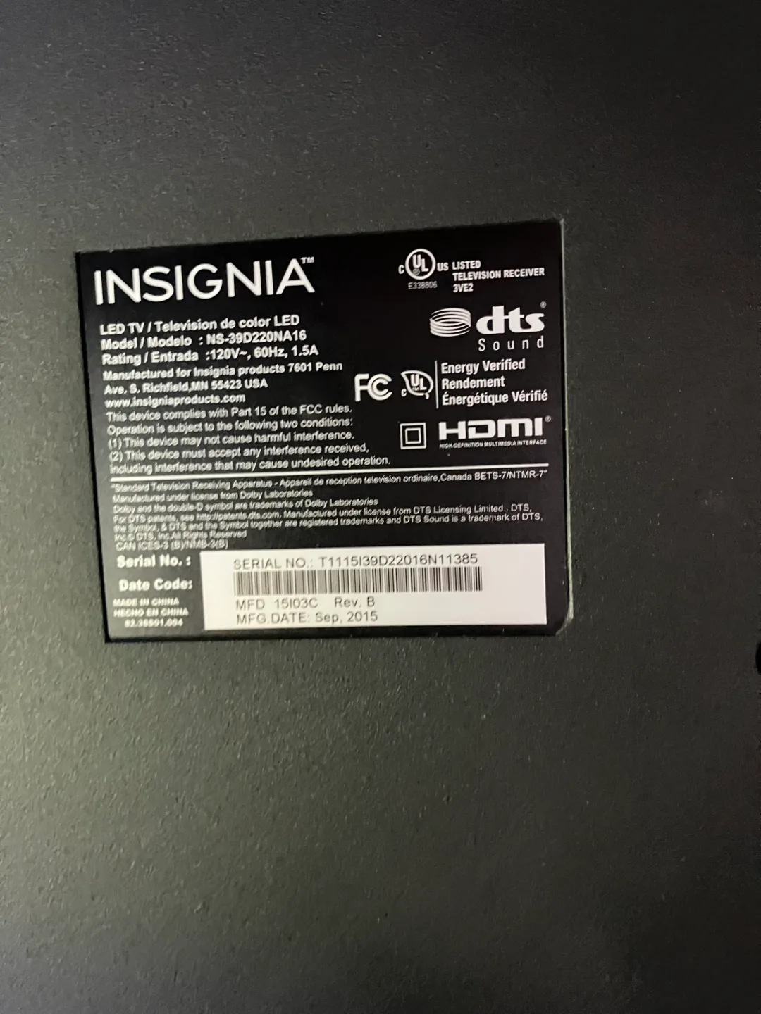 Insignia 39" LCD TV image indicator(6)