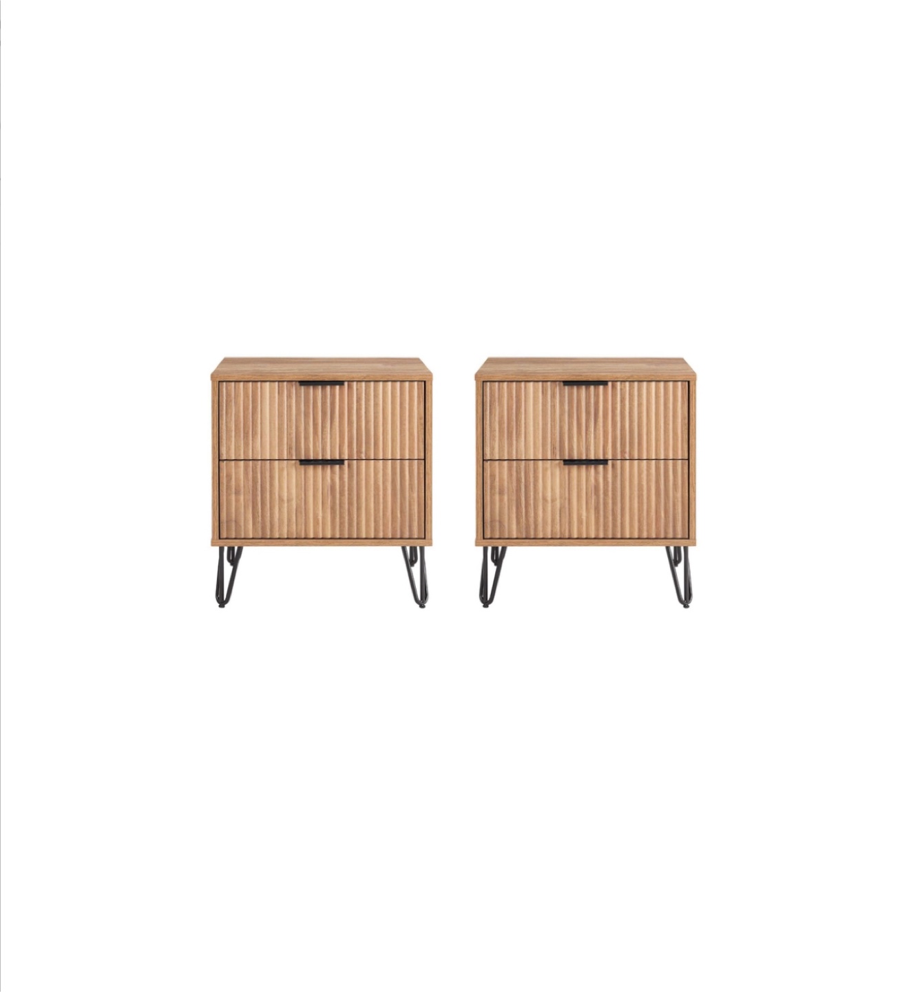 2 Wooden Nightstands with Metal Legs